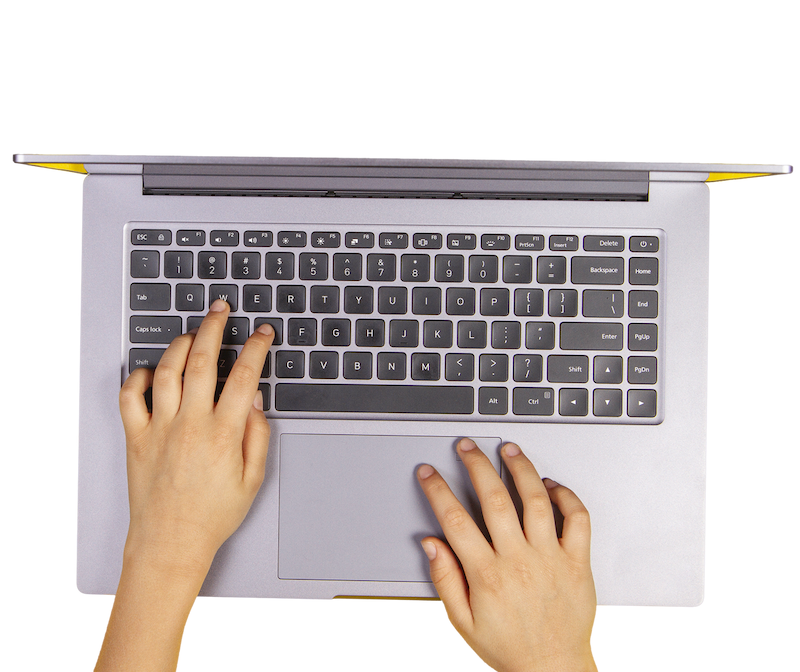 hands on open laptop