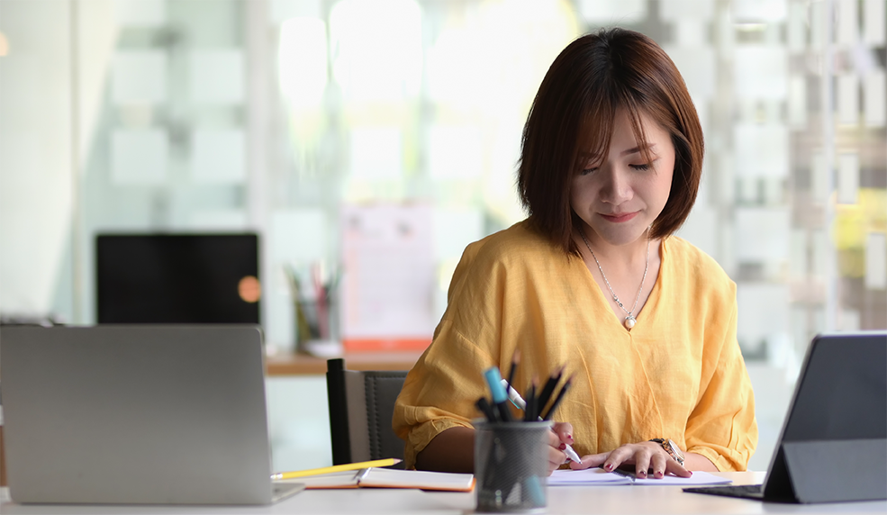A woman working at a desk
